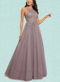 Judith Ball-Gown/Princess Scoop Floor-Length Tulle Prom Dresses With Sequins UKP0017546