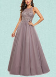 Judith Ball-Gown/Princess Scoop Floor-Length Tulle Prom Dresses With Sequins UKP0017546