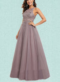 Judith Ball-Gown/Princess Scoop Floor-Length Tulle Prom Dresses With Sequins UKP0017546