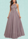 Judith Ball-Gown/Princess Scoop Floor-Length Tulle Prom Dresses With Sequins UKP0017546