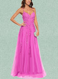 Ainsley A-line V-Neck Floor-Length Tulle Prom Dresses UKP0017547