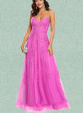 Ainsley A-line V-Neck Floor-Length Tulle Prom Dresses UKP0017547