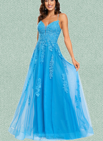 Ainsley A-line V-Neck Floor-Length Tulle Prom Dresses UKP0017547