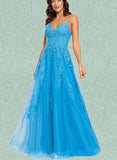 Ainsley A-line V-Neck Floor-Length Tulle Prom Dresses UKP0017547