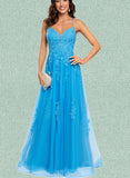 Ainsley A-line V-Neck Floor-Length Tulle Prom Dresses UKP0017547