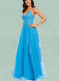 Ainsley A-line V-Neck Floor-Length Tulle Prom Dresses UKP0017547