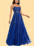 Jayden A-Line Scoop Floor-Length Tulle Lace Prom Dresses With Sequins UKP0017550