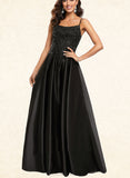 Lauren A-line Scoop Floor-Length Satin Prom Dresses With Sequins UKP0017551