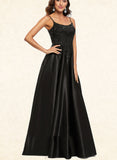 Lauren A-line Scoop Floor-Length Satin Prom Dresses With Sequins UKP0017551