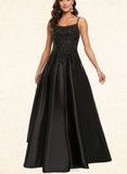 Lauren A-line Scoop Floor-Length Satin Prom Dresses With Sequins UKP0017551