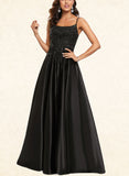 Lauren A-line Scoop Floor-Length Satin Prom Dresses With Sequins UKP0017551