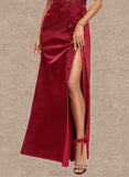 Frederica Sheath/Column V-Neck Floor-Length Satin Prom Dresses With Sequins UKP0017552