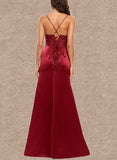 Frederica Sheath/Column V-Neck Floor-Length Satin Prom Dresses With Sequins UKP0017552