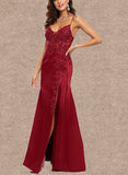 Frederica Sheath/Column V-Neck Floor-Length Satin Prom Dresses With Sequins UKP0017552