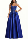 Asia A-line V-Neck Floor-Length Satin Prom Dresses With Sequins UKP0017553