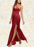 Nita Sheath/Column One Shoulder Floor-Length Satin Prom Dresses UKP0017555