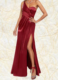 Nita Sheath/Column One Shoulder Floor-Length Satin Prom Dresses UKP0017555