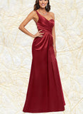 Nita Sheath/Column One Shoulder Floor-Length Satin Prom Dresses UKP0017555