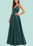 Nathaly A-line V-Neck Floor-Length Satin Prom Dresses UKP0017557