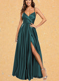 Rowan A-line V-Neck Floor-Length Satin Prom Dresses UKP0017558