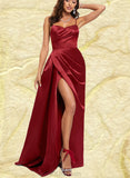 Lucile A-line V-Neck Floor-Length Satin Prom Dresses UKP0017560