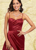 Lucile A-line V-Neck Floor-Length Satin Prom Dresses UKP0017560