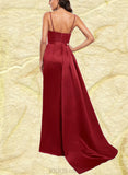 Lucile A-line V-Neck Floor-Length Satin Prom Dresses UKP0017560