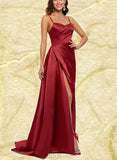 Lucile A-line V-Neck Floor-Length Satin Prom Dresses UKP0017560