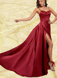 Lucile A-line V-Neck Floor-Length Satin Prom Dresses UKP0017560