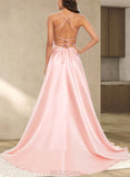 Kasey A-line Square Sweep Train Satin Prom Dresses UKP0017561