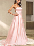 Kasey A-line Square Sweep Train Satin Prom Dresses UKP0017561