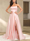 Kasey A-line Square Sweep Train Satin Prom Dresses UKP0017561