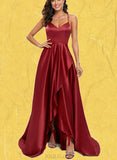 Taniyah A-line V-Neck Sweep Train Satin Prom Dresses UKP0017562