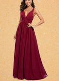 Lina A-line V-Neck Floor-Length Chiffon Prom Dresses UKP0017563