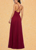 Lina A-line V-Neck Floor-Length Chiffon Prom Dresses UKP0017563