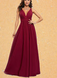 Lina A-line V-Neck Floor-Length Chiffon Prom Dresses UKP0017563