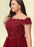 Adelaide A-Line Off-the-Shoulder Asymmetrical Tulle Lace Prom Dresses With Beading Sequins Bow(s) UKP0017565