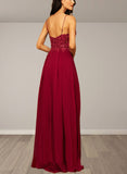 Amaya A-Line V-neck Floor-Length Chiffon Lace Prom Dresses With Sequins UKP0017566