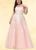 Camryn Ball-Gown/Princess Square Floor-Length Tulle Lace Prom Dresses With Sequins UKP0017570