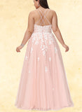 Camryn Ball-Gown/Princess Square Floor-Length Tulle Lace Prom Dresses With Sequins UKP0017570