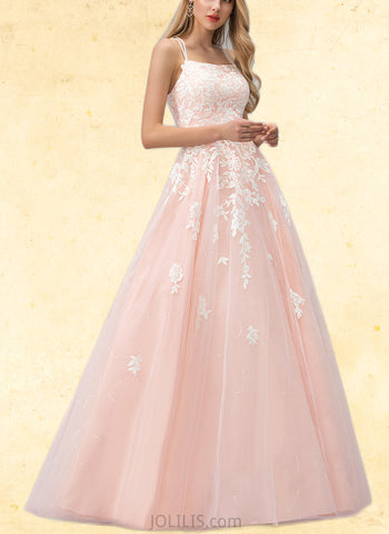 Camryn Ball-Gown/Princess Square Floor-Length Tulle Lace Prom Dresses With Sequins UKP0017570