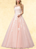 Camryn Ball-Gown/Princess Square Floor-Length Tulle Lace Prom Dresses With Sequins UKP0017570