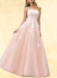 Camryn Ball-Gown/Princess Square Floor-Length Tulle Lace Prom Dresses With Sequins UKP0017570