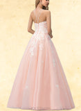 Camryn Ball-Gown/Princess Square Floor-Length Tulle Lace Prom Dresses With Sequins UKP0017570