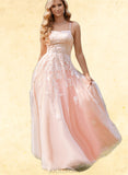 Camryn Ball-Gown/Princess Square Floor-Length Tulle Lace Prom Dresses With Sequins UKP0017570