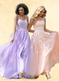 Camryn Ball-Gown/Princess Square Floor-Length Tulle Lace Prom Dresses With Sequins UKP0017570