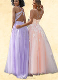 Camryn Ball-Gown/Princess Square Floor-Length Tulle Lace Prom Dresses With Sequins UKP0017570