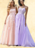 Camryn Ball-Gown/Princess Square Floor-Length Tulle Lace Prom Dresses With Sequins UKP0017570