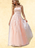 Camryn Ball-Gown/Princess Square Floor-Length Tulle Lace Prom Dresses With Sequins UKP0017570