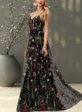 Jeanie A-Line V-neck Floor-Length Lace Prom Dresses With Beading UKP0017572